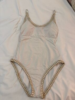 Gianni Bini Cream One-Piece with Beige Crochet Trim